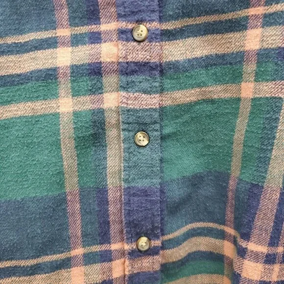 American Eagle Women's Green Orange Plaid Soft Flannel Cotton LS Button Up Top L - Picture 4 of 8